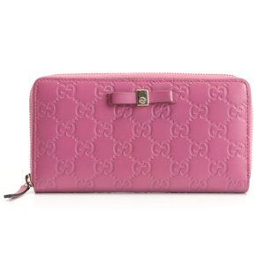 Gucci Bow Guccissima Pink Leather Zip Wallet